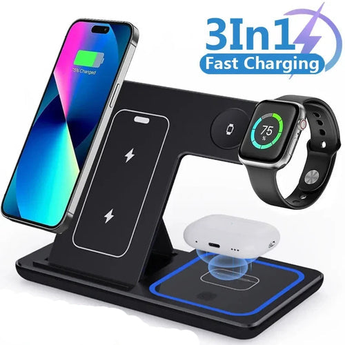 3 In 1 Fast Wireless Charger Stand - Foldable